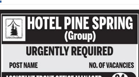 Hotel Pine Spring Recruitment 2021 in Srinagar : View Details